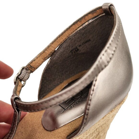 Ann Taylor LOFT Bronze Wedge Sandals - Size 7.5 - Strappy Espadrille High Heel - Picture 5 of 6
